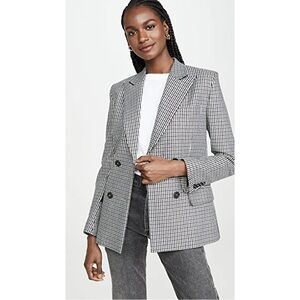 Re/Done Black and White Houndstooth Double-Breasted Blazer